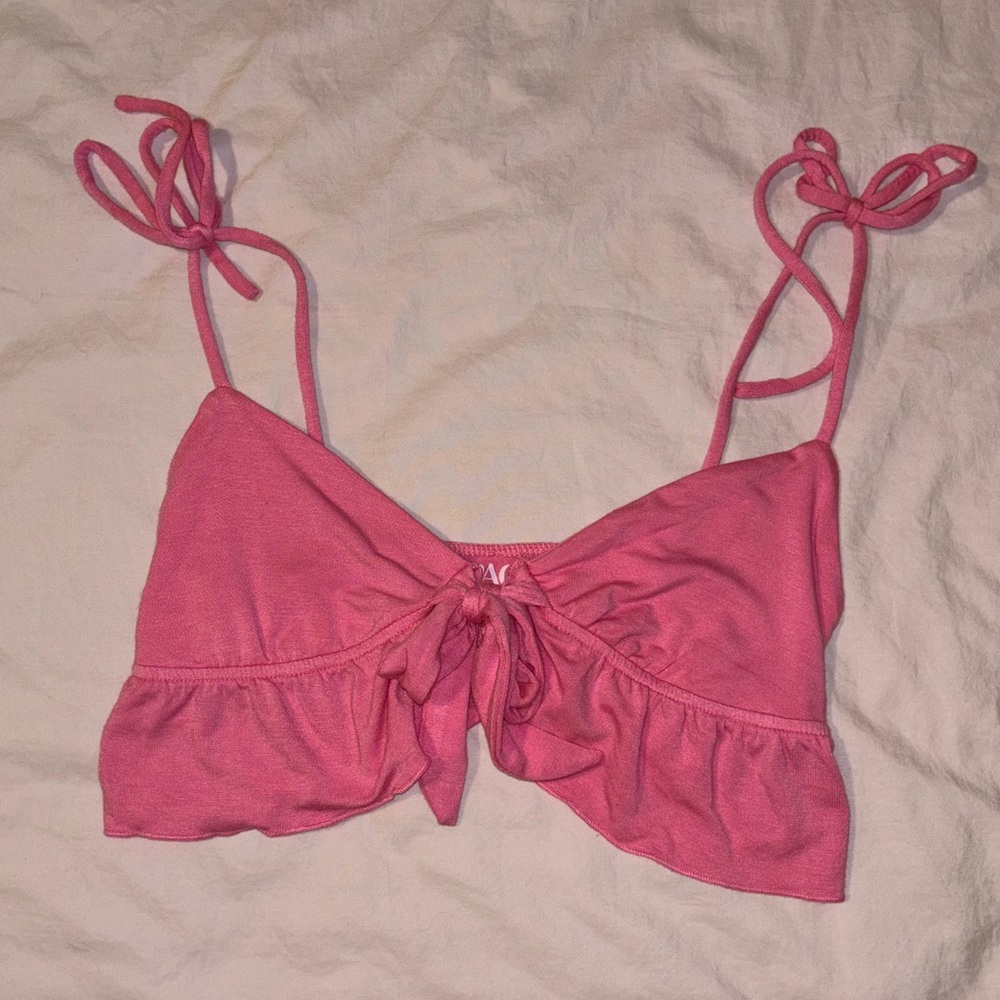 Pink Crop top pink, tie front crop top